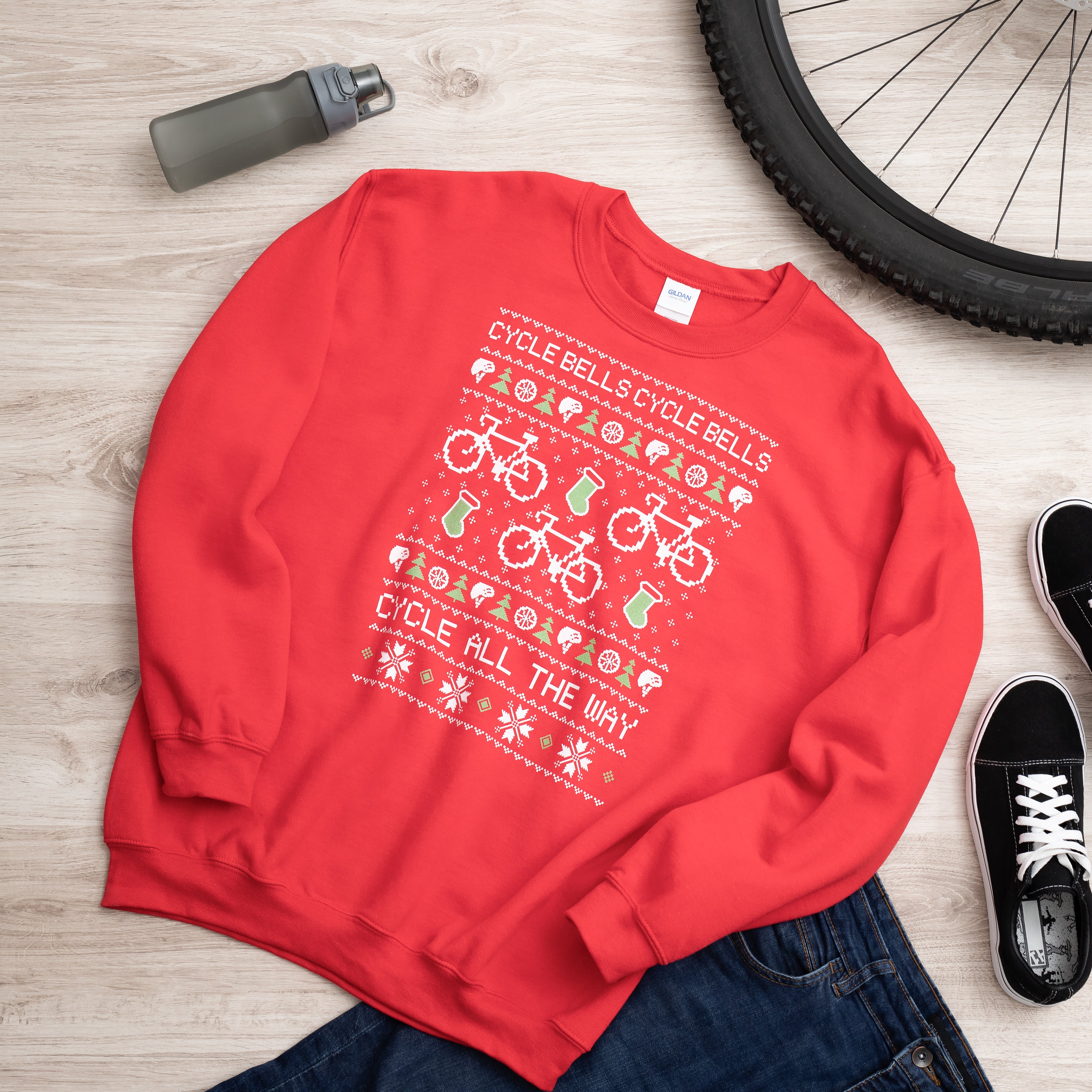 Red Cycling Christmas Sweater Jumper