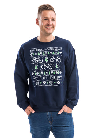 Cyclist with Navy Blue Cycling Christmas Sweater