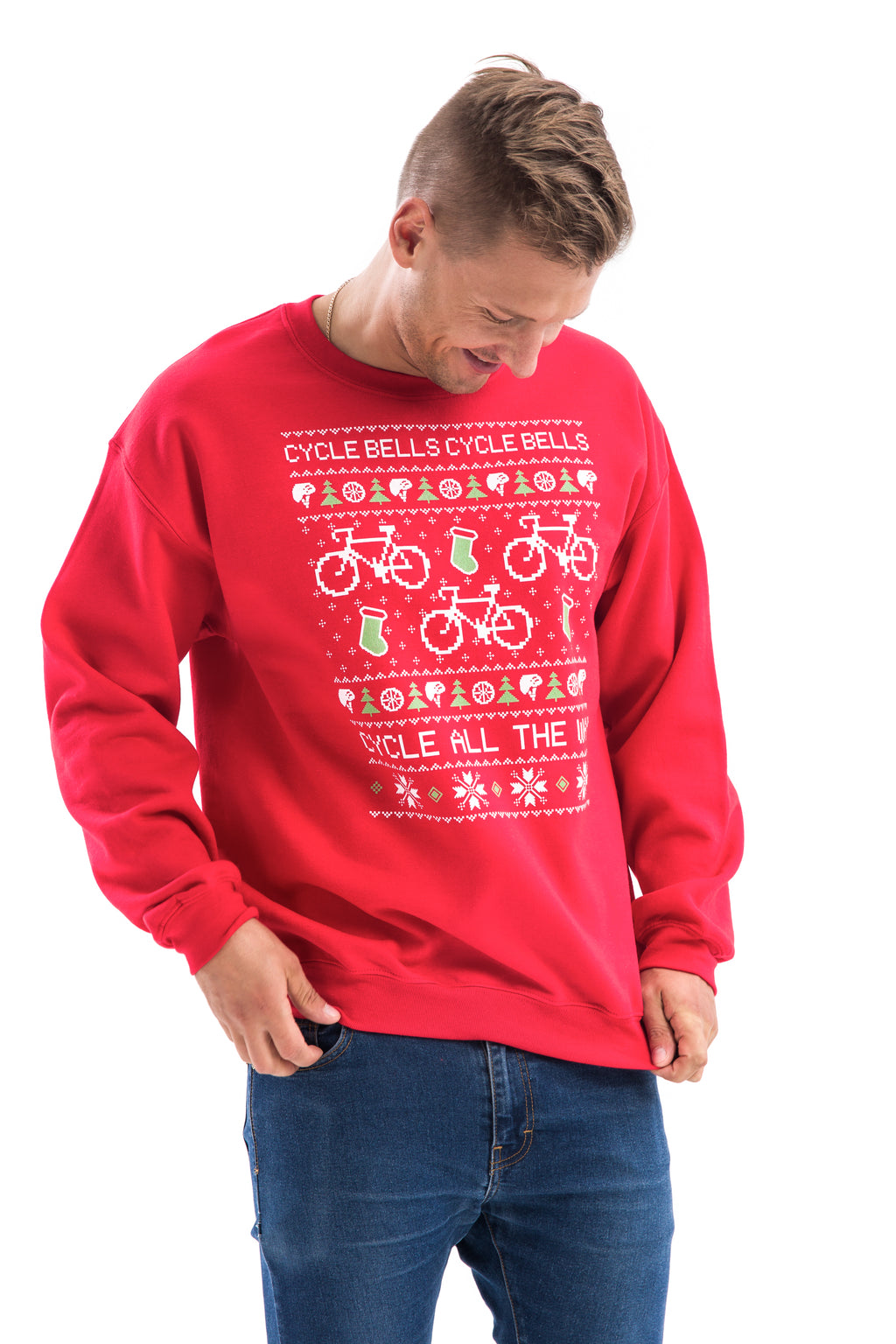 Cyclist with Red Cycling Christmas Sweater