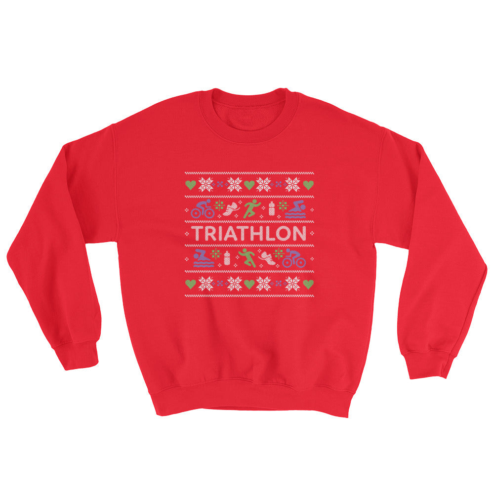 Triathlon Christmas Ugly Sweatshirt - Maroon Red