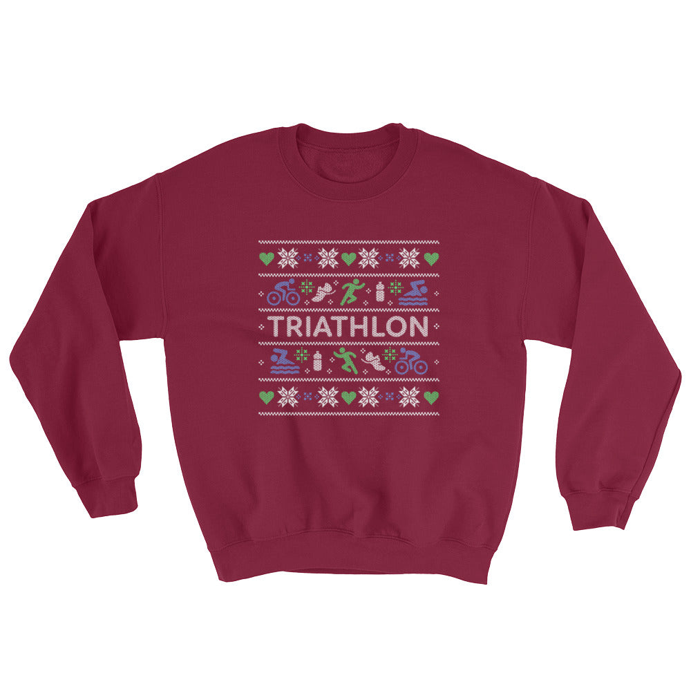 Triathlon Christmas Ugly Sweatshirt - Maroon Red