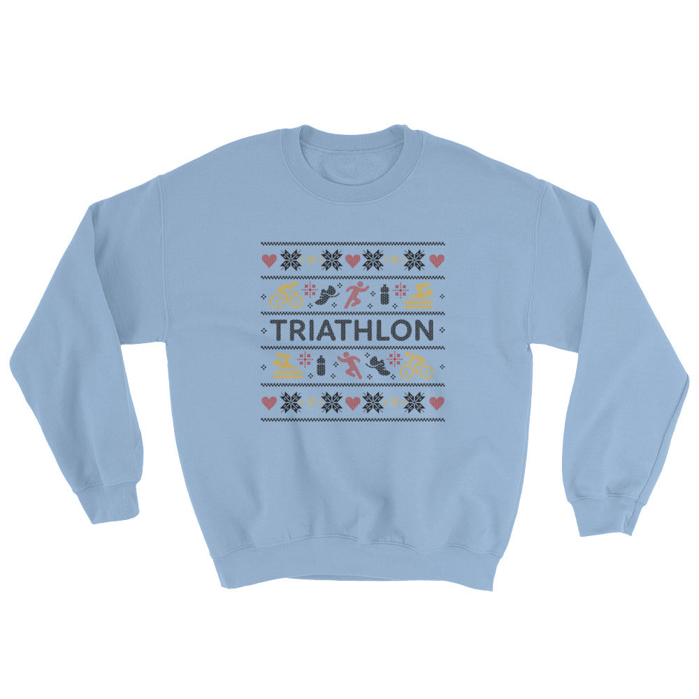 Triathlon Christmas Ugly Sweatshirt - Light Blue